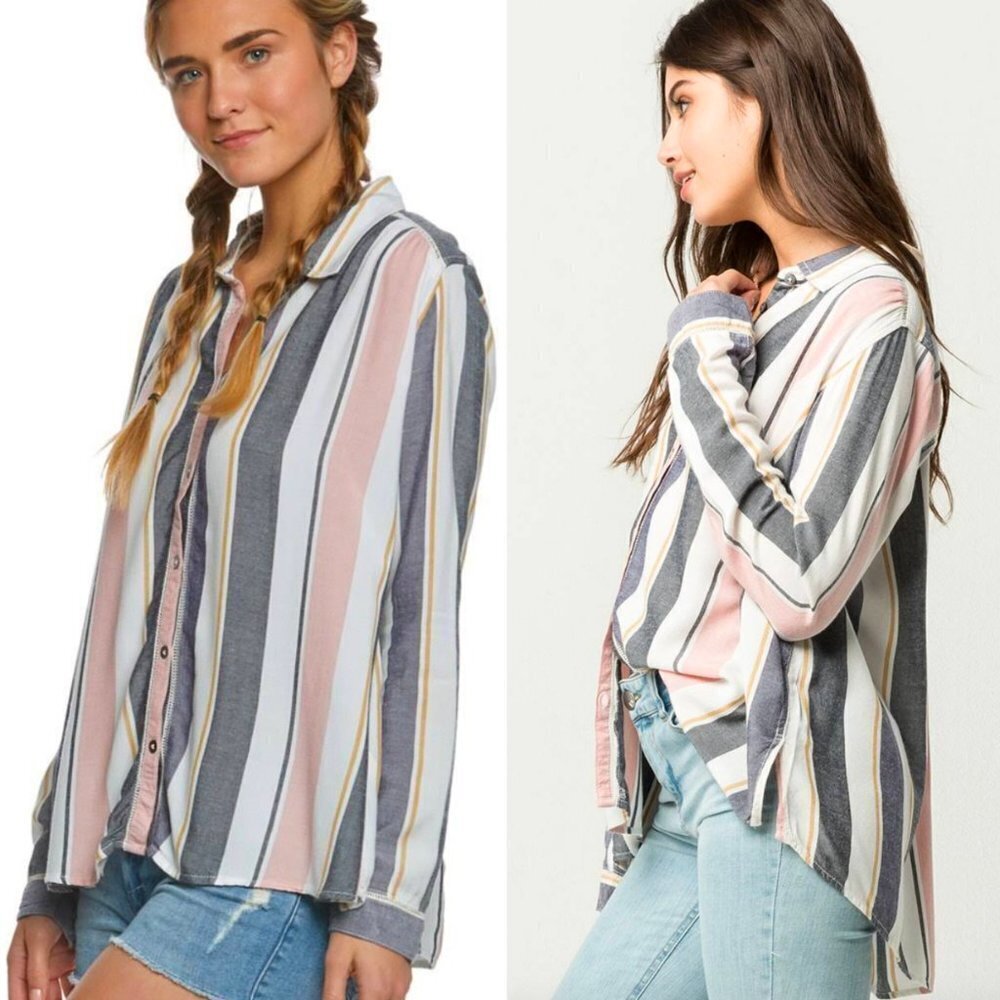 🦋 ROXY Romantic Path Long Sleeve Shirt Boho Button Up Top Small Casual Everyday